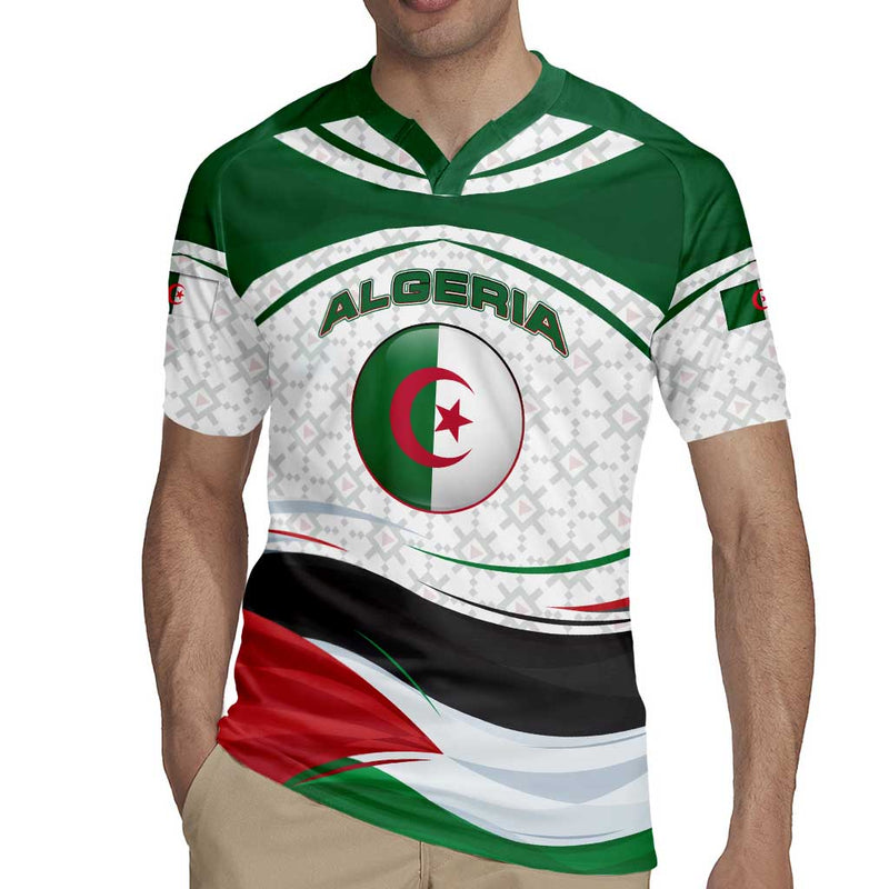 Algeria With National Flag And Coat Of Arms Crest Design Rugby Jersey