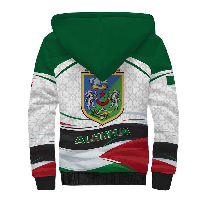 Algeria with National Flag and Coat of Arms Crest Design Sherpa Hoodie