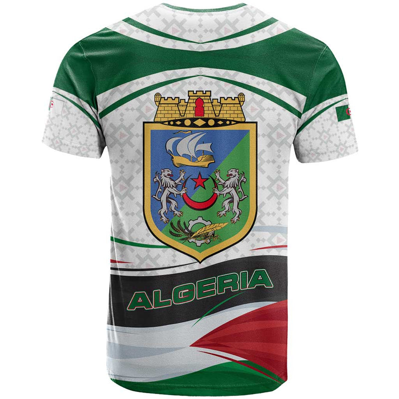 Algeria with National Flag and Coat of Arms Crest Design T Shirt