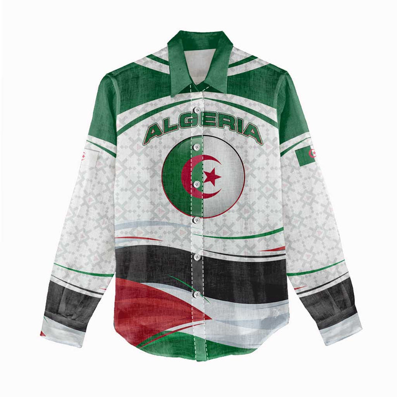 Algeria with National Flag and Coat of Arms Crest Design Women Casual Shirt