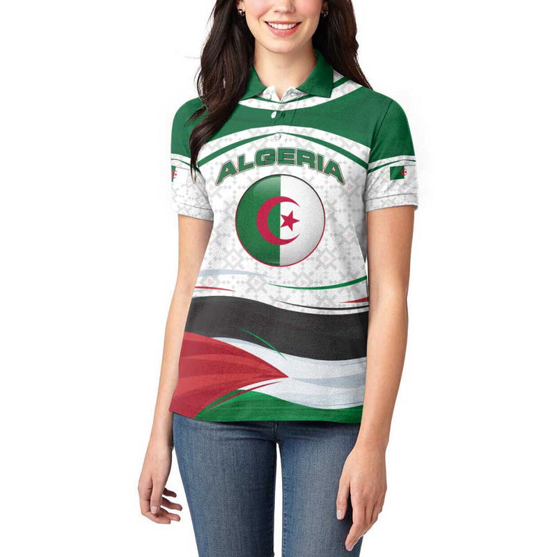 Algeria with National Flag and Coat of Arms Crest Design Women Polo Shirt