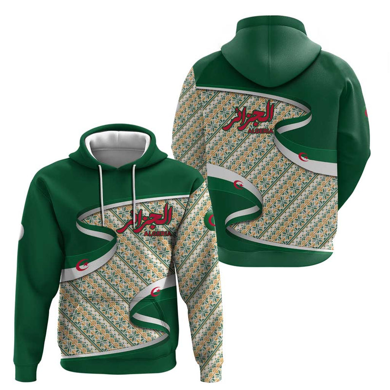 Algeria with Arabic Calligraphy and Traditional Pattern Design Hoodie