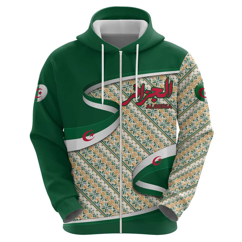 Algeria with Arabic Calligraphy and Traditional Pattern Design Hoodie