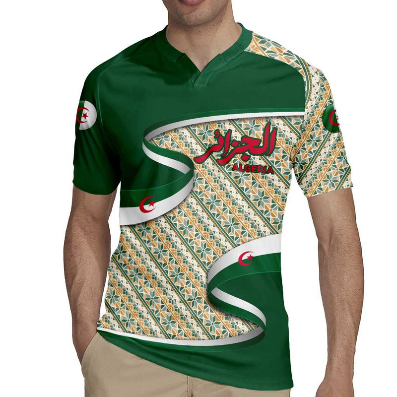 Algeria With Arabic Calligraphy And Traditional Pattern Design Rugby Jersey