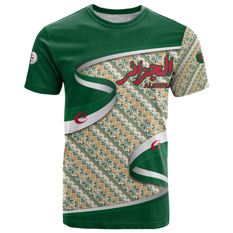Algeria with Arabic Calligraphy and Traditional Pattern Design T Shirt