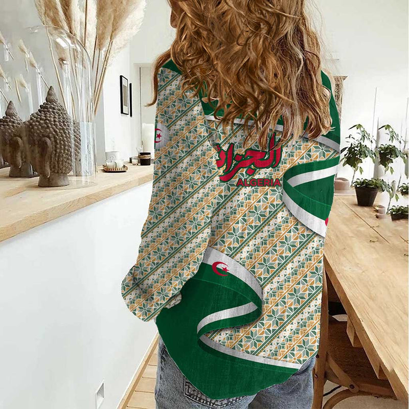 Algeria with Arabic Calligraphy and Traditional Pattern Design Women Casual Shirt