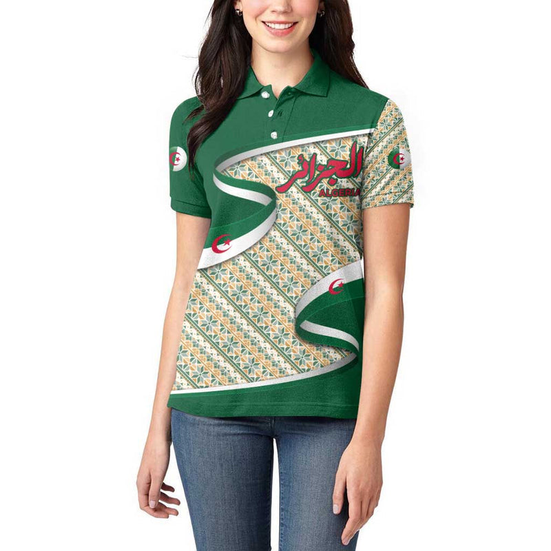 Algeria with Arabic Calligraphy and Traditional Pattern Design Women Polo Shirt