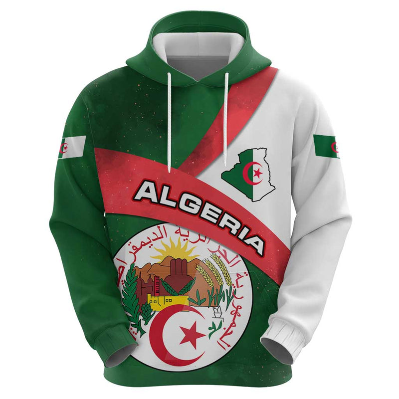 Algeria with National Emblem and Map Design Hoodie