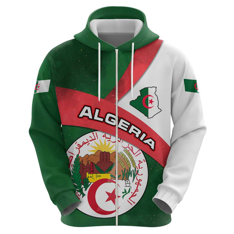 Algeria with National Emblem and Map Design Hoodie