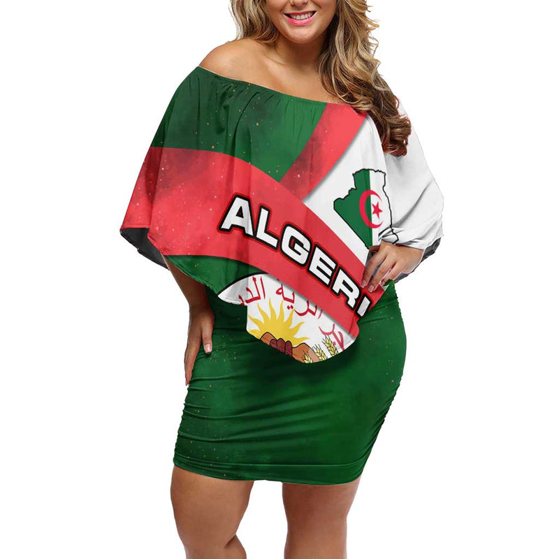 Algeria With National Emblem And Map Design Off Shoulder Short Dress