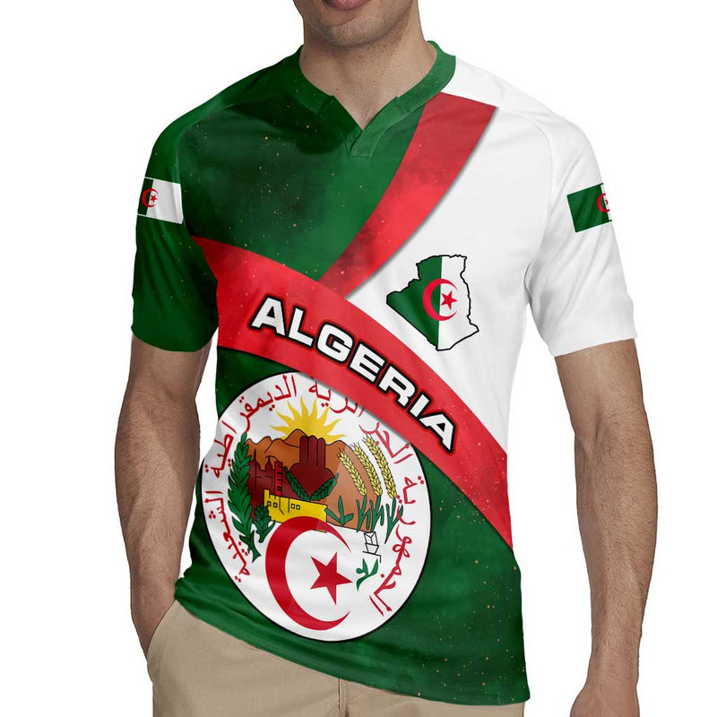 Algeria With National Emblem And Map Design Rugby Jersey