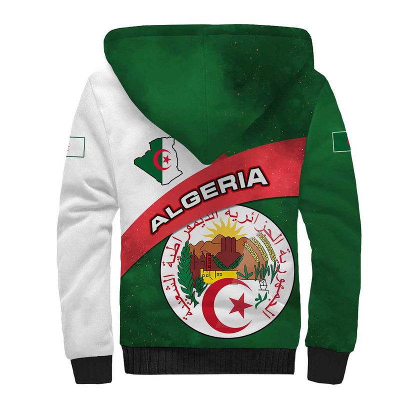 Algeria with National Emblem and Map Design Sherpa Hoodie