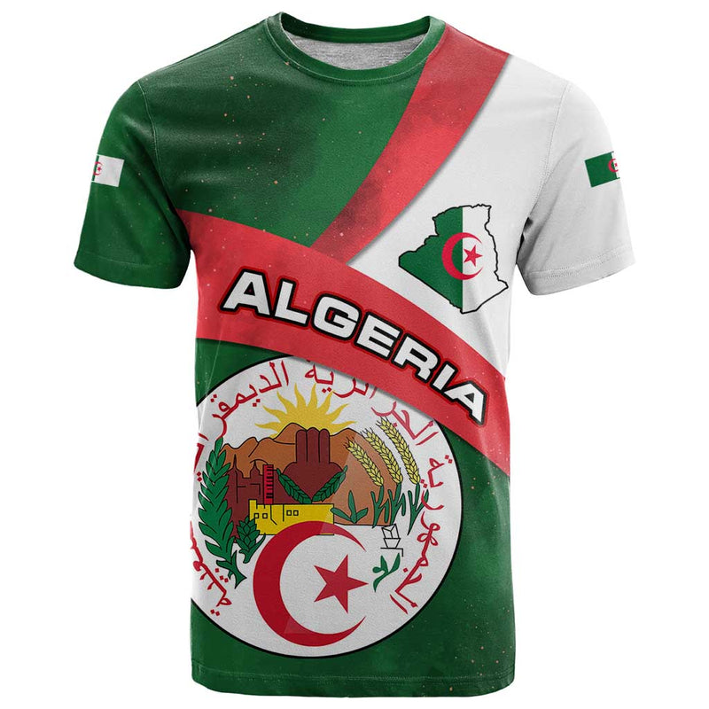 Algeria with National Emblem and Map Design T Shirt