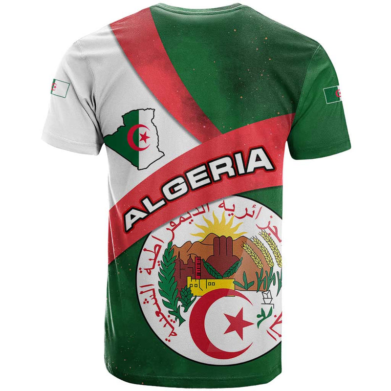 Algeria with National Emblem and Map Design T Shirt