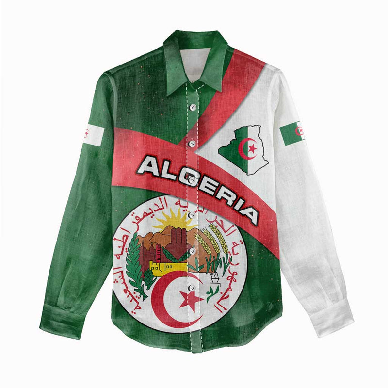 Algeria with National Emblem and Map Design Women Casual Shirt