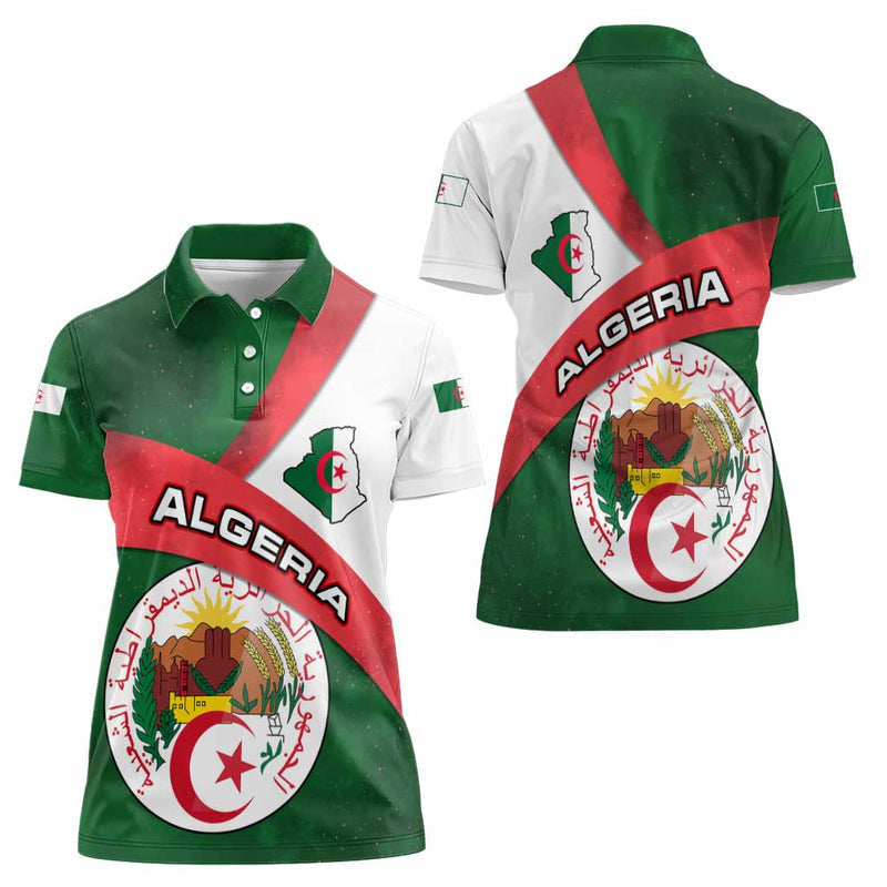 Algeria with National Emblem and Map Design Women Polo Shirt