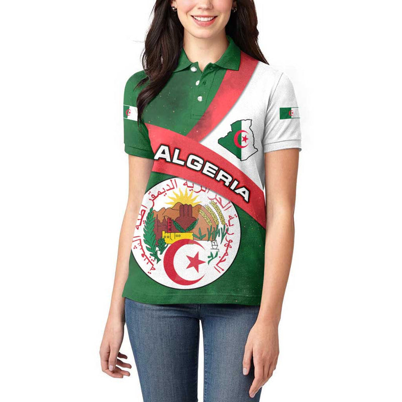 Algeria with National Emblem and Map Design Women Polo Shirt