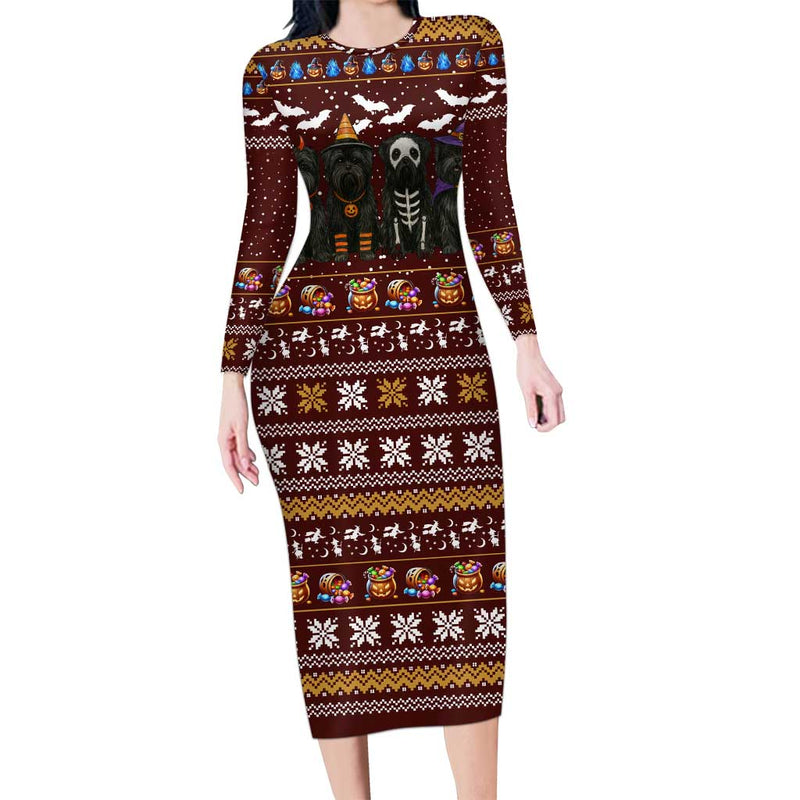 Affenpinscher Dog Halloween Christmas Xmas Holiday Patterns Long Sleeve Bodycon Dress