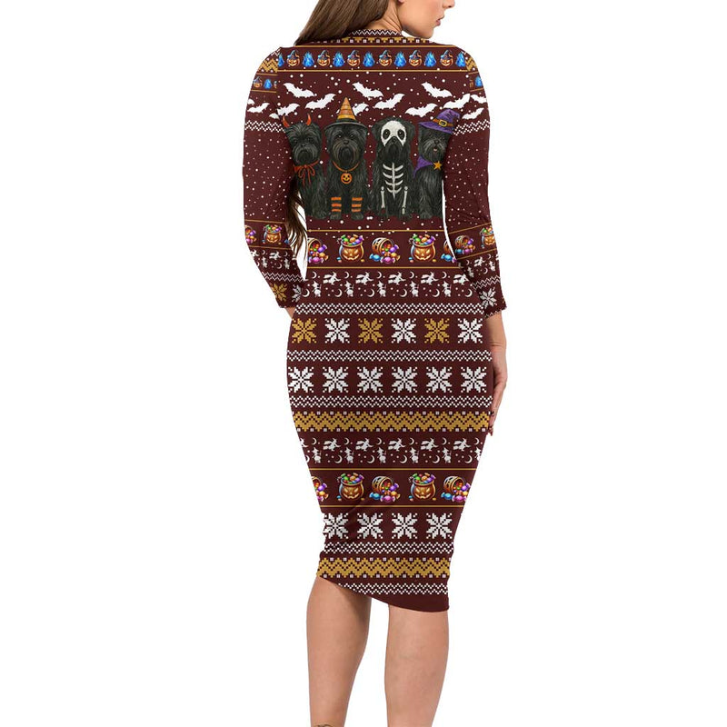 Affenpinscher Dog Halloween Christmas Xmas Holiday Patterns Long Sleeve Bodycon Dress