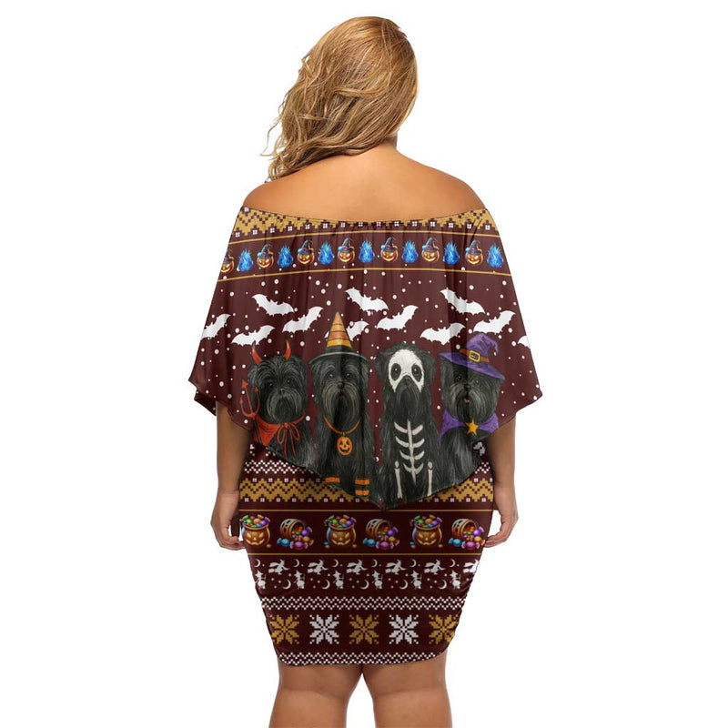 Affenpinscher Dog Halloween Christmas Xmas Holiday Patterns Off Shoulder Short Dress