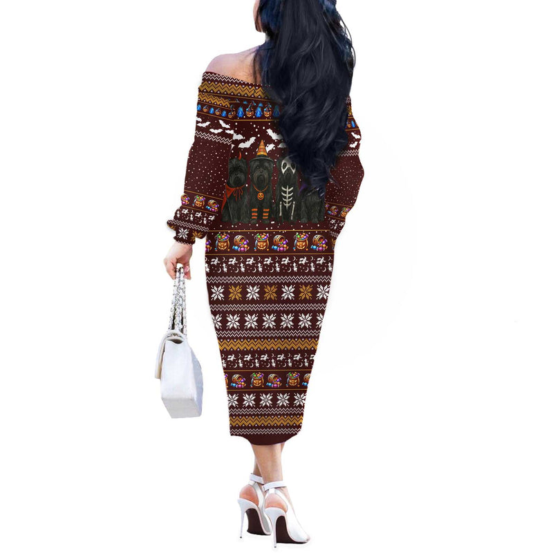 Affenpinscher Dog Halloween Christmas Xmas Holiday Patterns Off The Shoulder Long Sleeve Dress