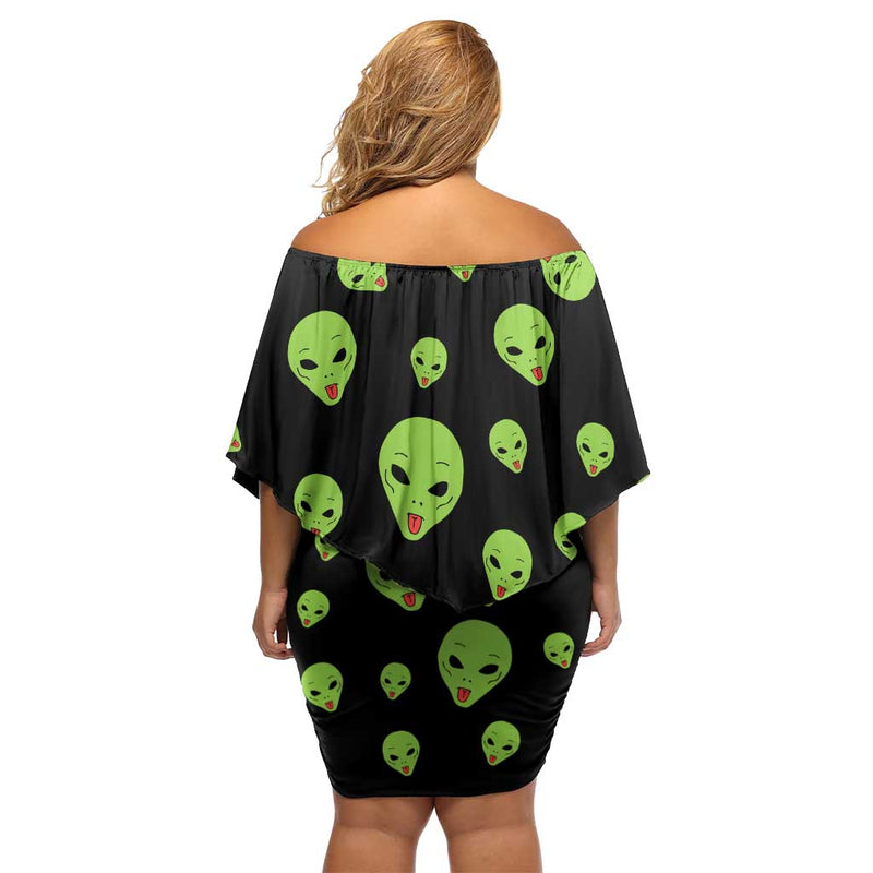 Alien Christmas Xmas Holiday Patterns Off Shoulder Short Dress