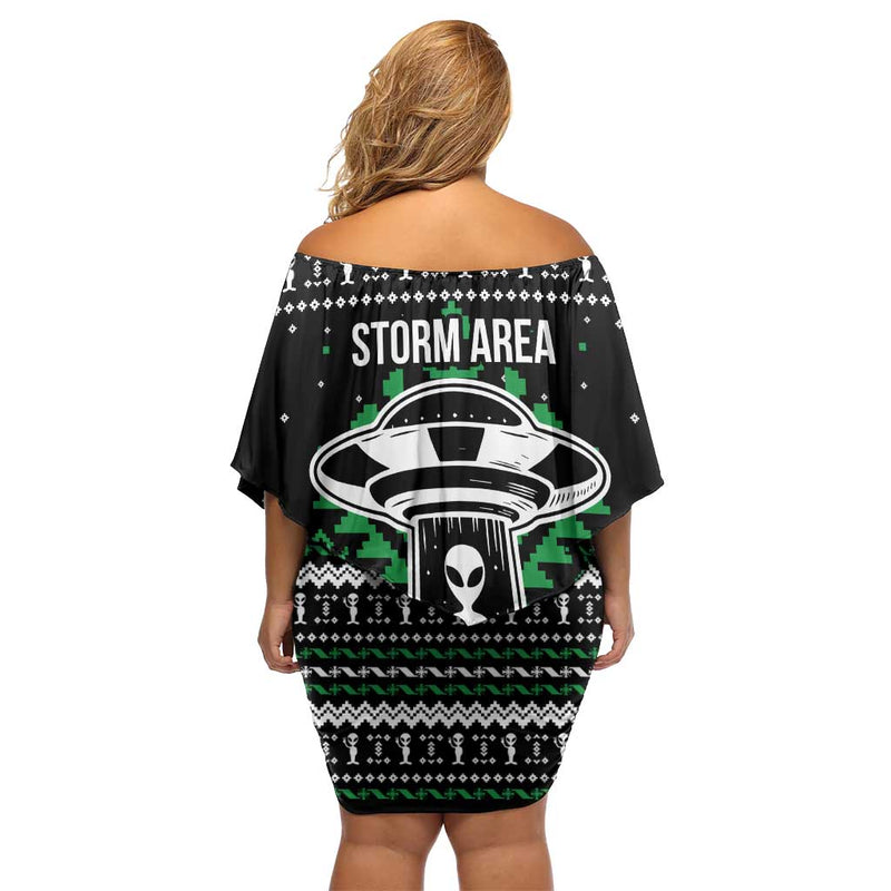 Alien Christmas Xmas Holiday Patterns Off Shoulder Short Dress