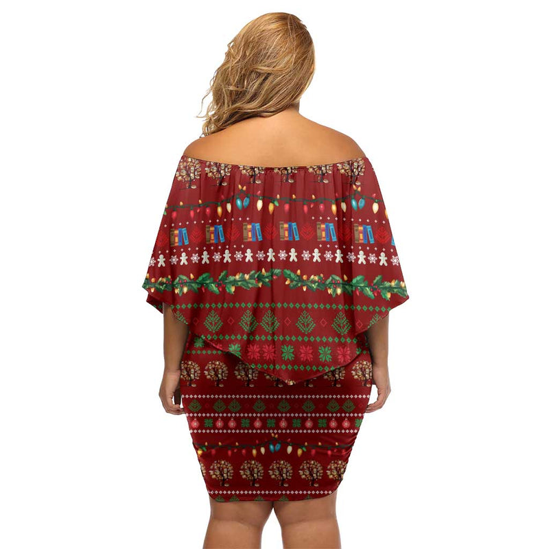 All I Want For Christmas Is Books Christmas Xmas Holiday Patterns Off Shoulder Short Dress