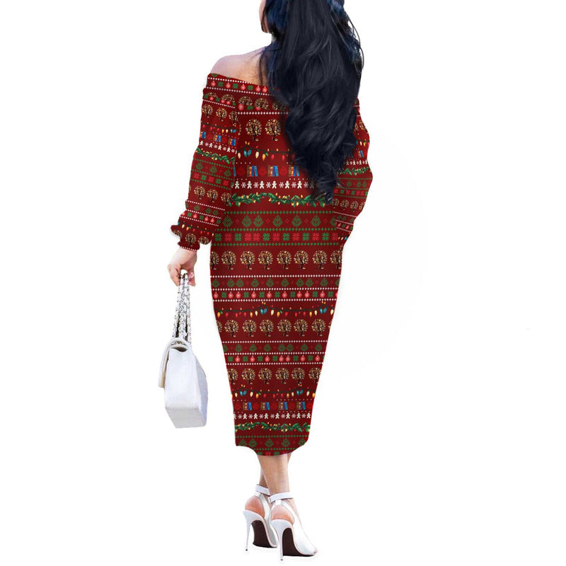 All I Want For Christmas Is Books Christmas Xmas Holiday Patterns Off The Shoulder Long Sleeve Dress