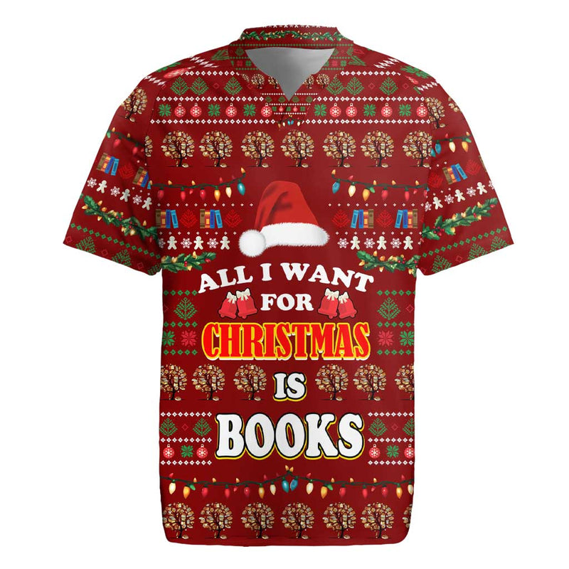 All I Want For Christmas Is Books Christmas Xmas Holiday Patterns Rugby Jersey