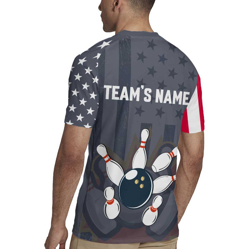 Custom Bowling Ball And Pins American Flag Stars And Stripes In Grunge Patriotic Rugby Jersey