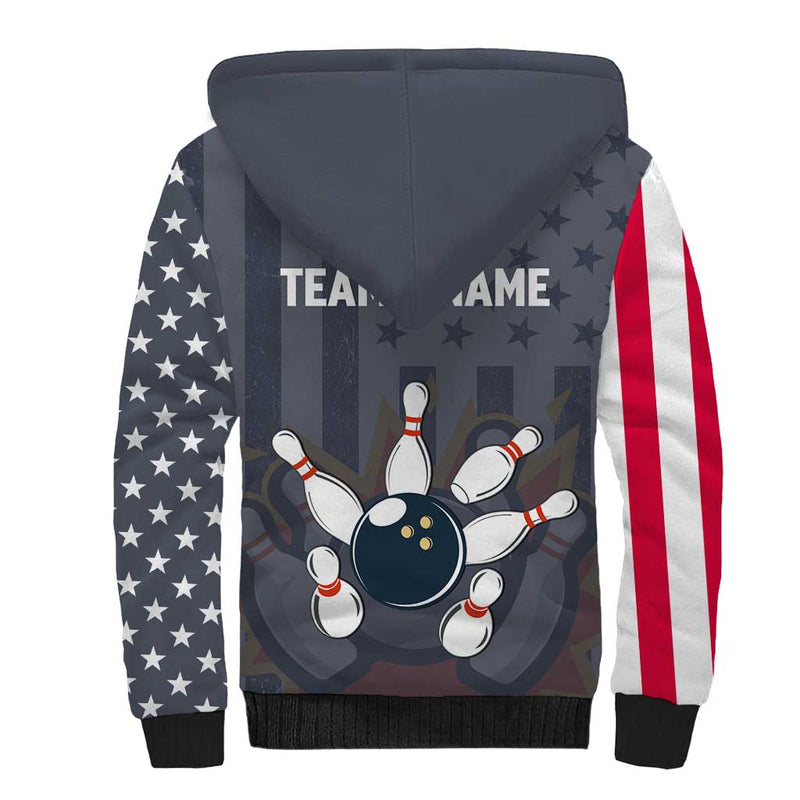 Custom Bowling Ball and Pins American Flag Stars and Stripes in Grunge Patriotic Sherpa Hoodie