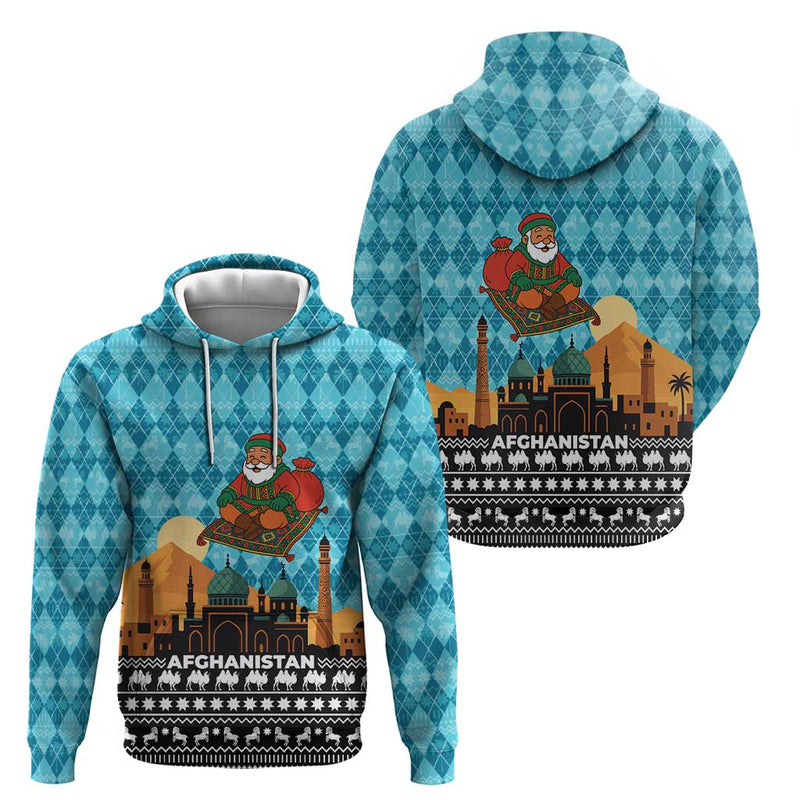 Afghanistan Christmas With Santa On Flying Carpet Mosque Camels And Desert Sunset Design Hoodie