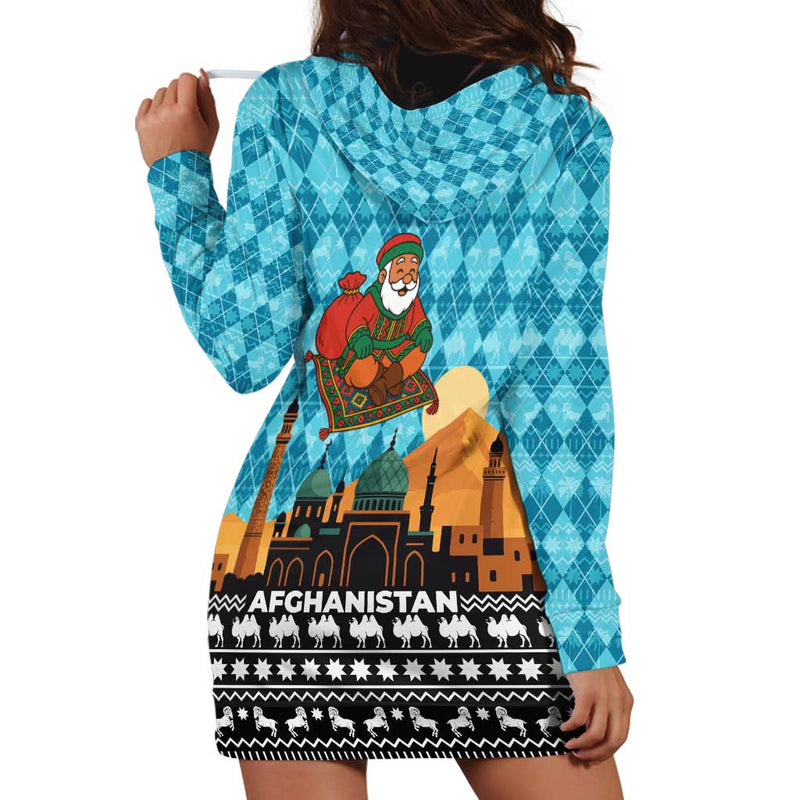 Afghanistan Christmas With Santa On Flying Carpet Mosque Camels And Desert Sunset Design Hoodie Dress