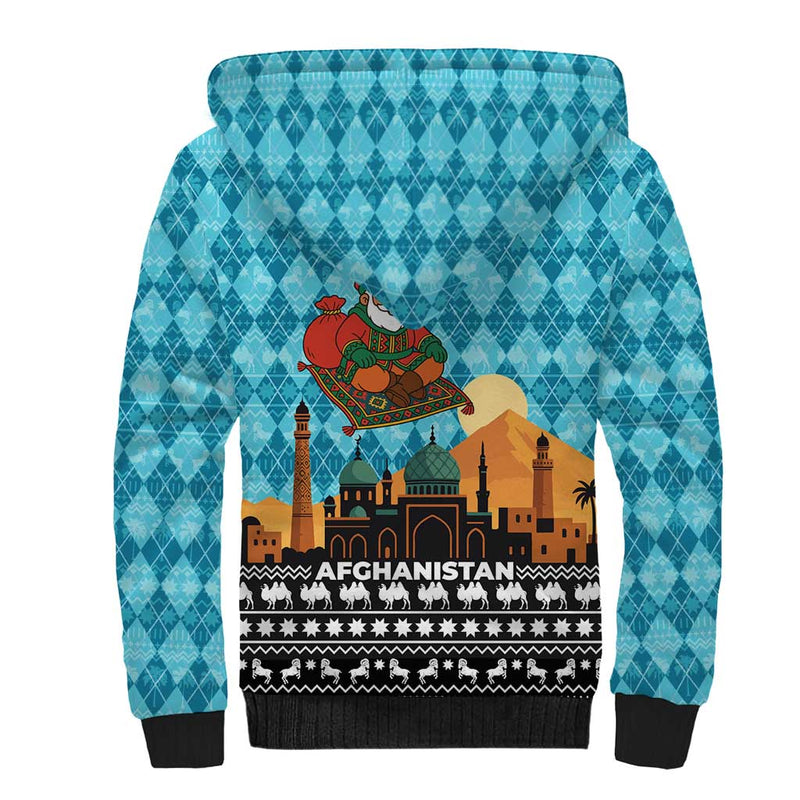 Afghanistan Christmas With Santa On Flying Carpet Mosque Camels And Desert Sunset Design Sherpa Hoodie
