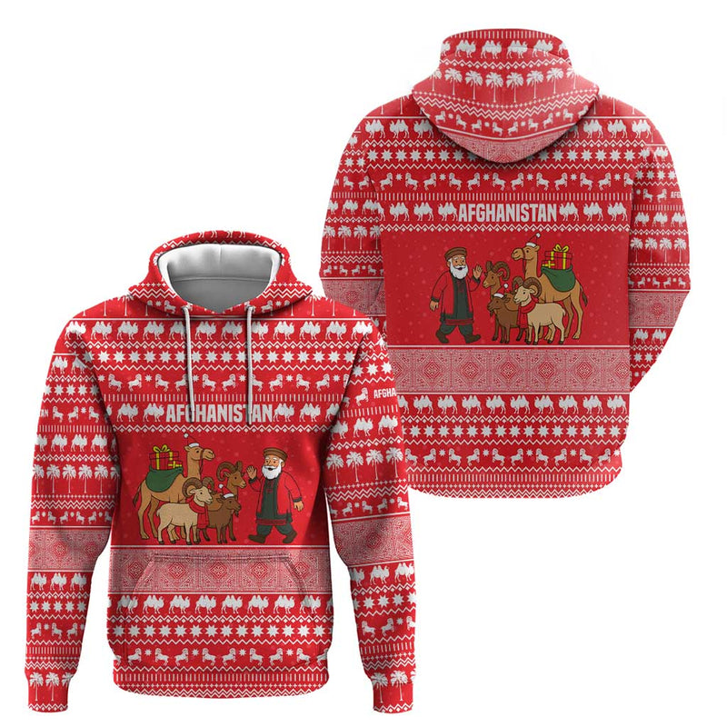 Afghanistan Christmas With Santa Camels Sheep Traditional Pattern And Festive Design Hoodie