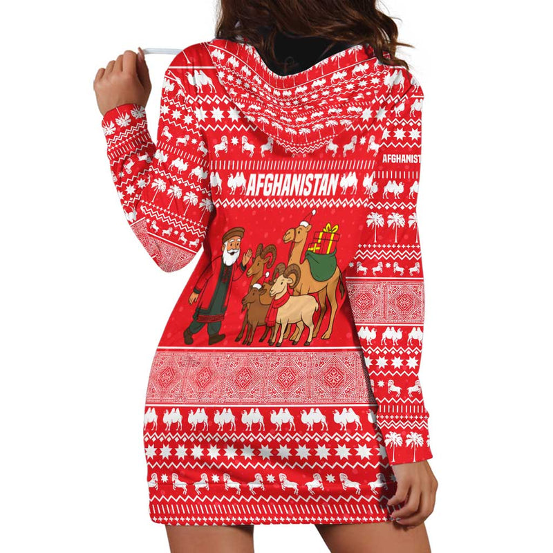 Afghanistan Christmas With Santa Camels Sheep Traditional Pattern And Festive Design Hoodie Dress