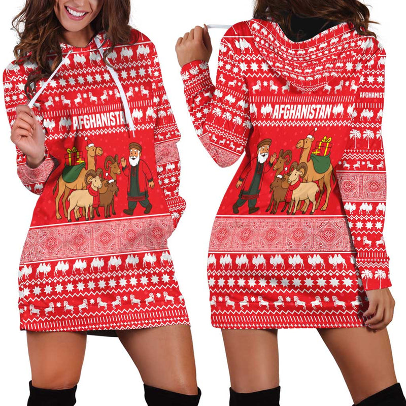Afghanistan Christmas With Santa Camels Sheep Traditional Pattern And Festive Design Hoodie Dress