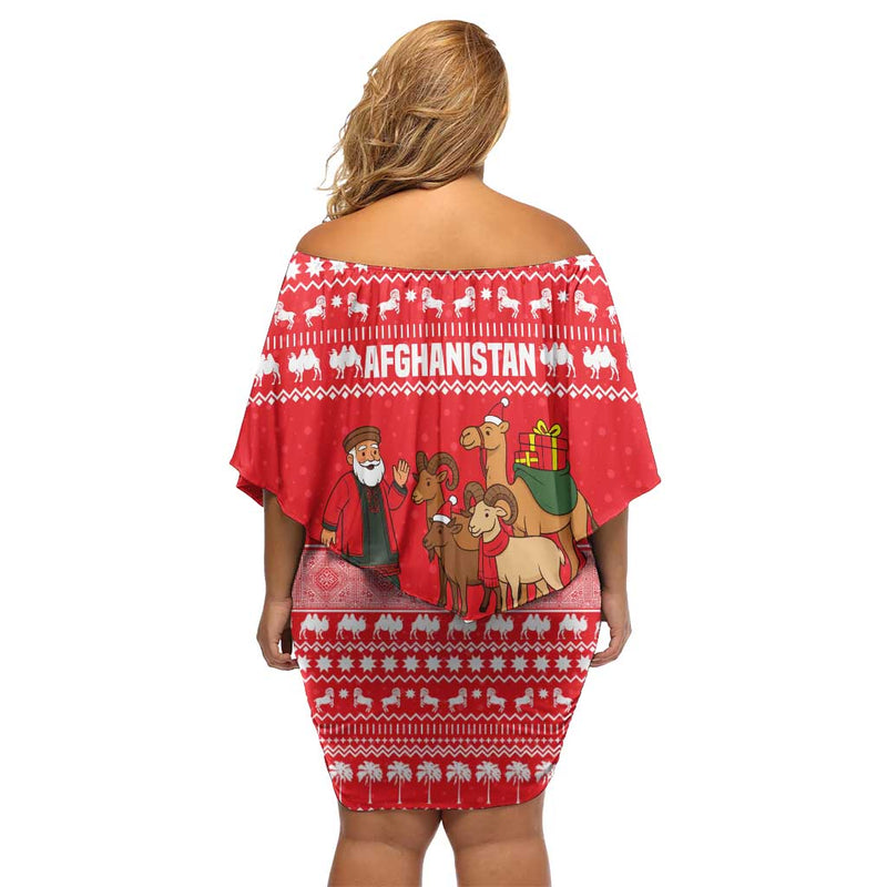 Afghanistan Christmas With Santa Camels Sheep Traditional Pattern And Festive Design Off Shoulder Short Dress