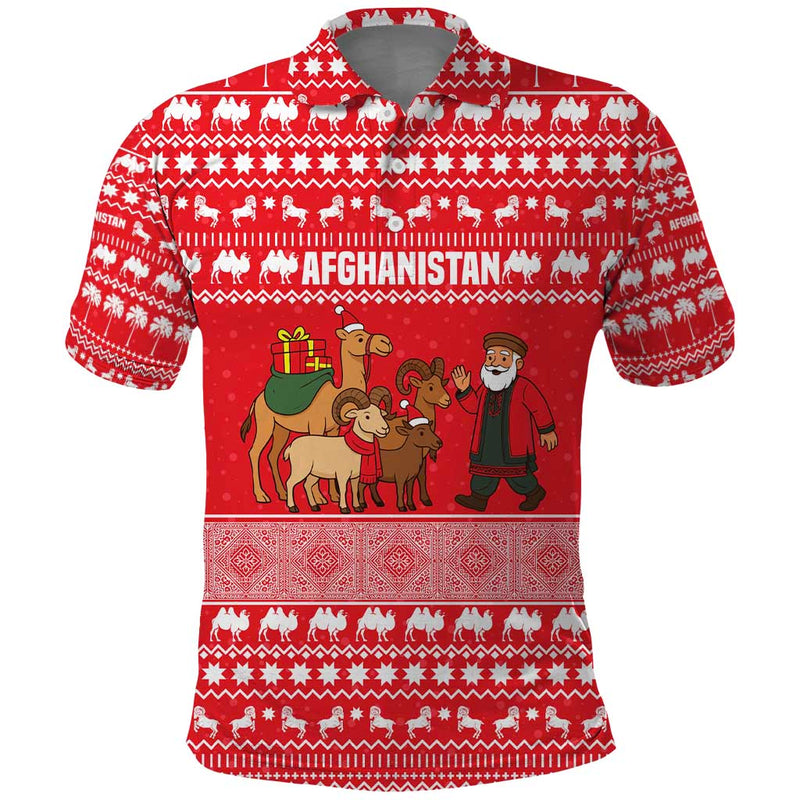 Afghanistan Christmas With Santa Camels Sheep Traditional Pattern And Festive Design Polo Shirt