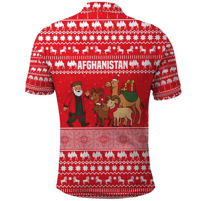 Afghanistan Christmas With Santa Camels Sheep Traditional Pattern And Festive Design Polo Shirt