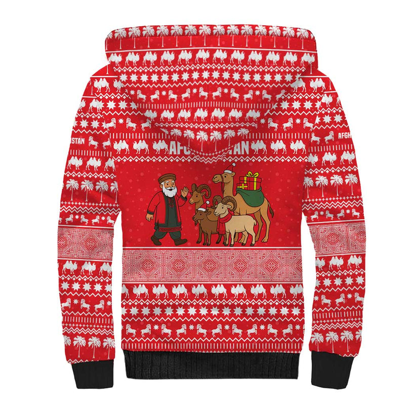 Afghanistan Christmas With Santa Camels Sheep Traditional Pattern And Festive Design Sherpa Hoodie