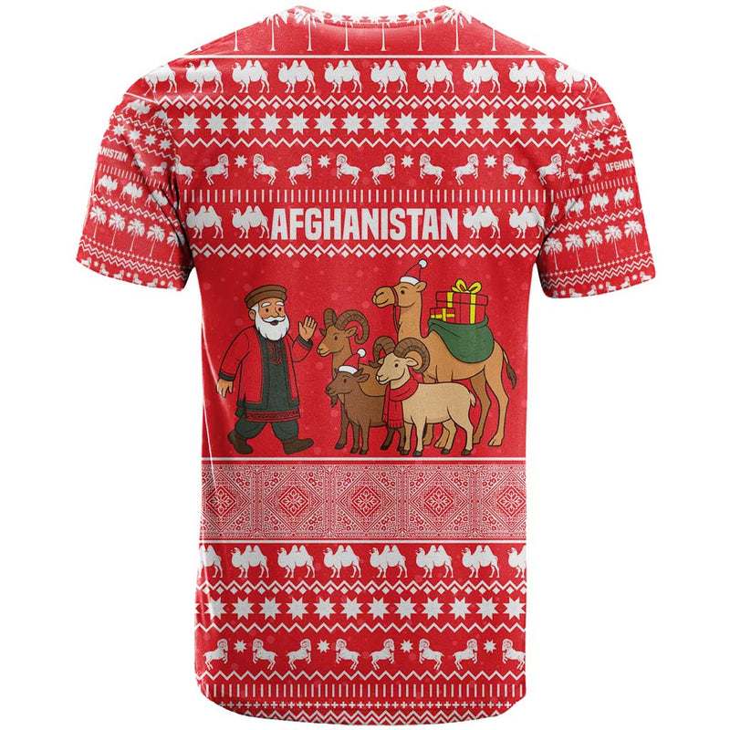 Afghanistan Christmas With Santa Camels Sheep Traditional Pattern And Festive Design T Shirt