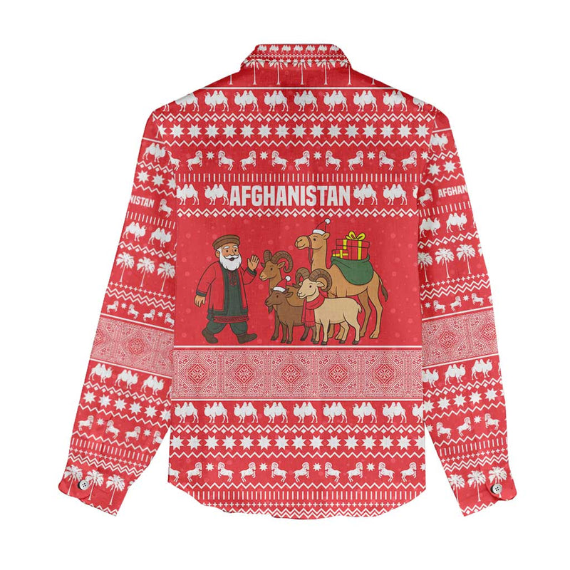 Afghanistan Christmas With Santa Camels Sheep Traditional Pattern And Festive Design Women Casual Shirt