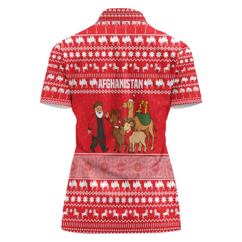 Afghanistan Christmas With Santa Camels Sheep Traditional Pattern And Festive Design Women Polo Shirt