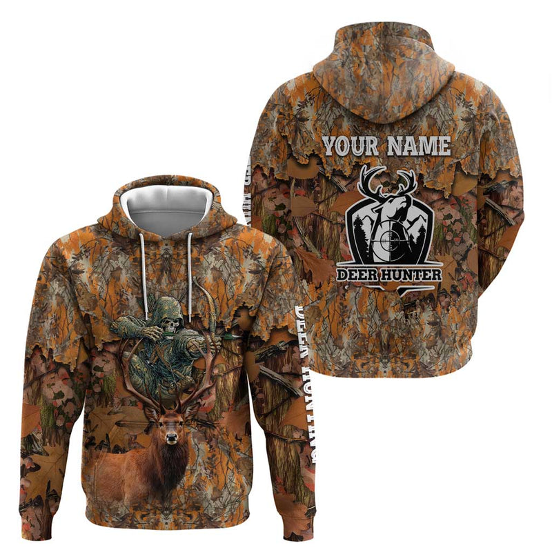 Custom Deer Hunting Big Game Camo Forest Design and Skeleton Archer Hoodie