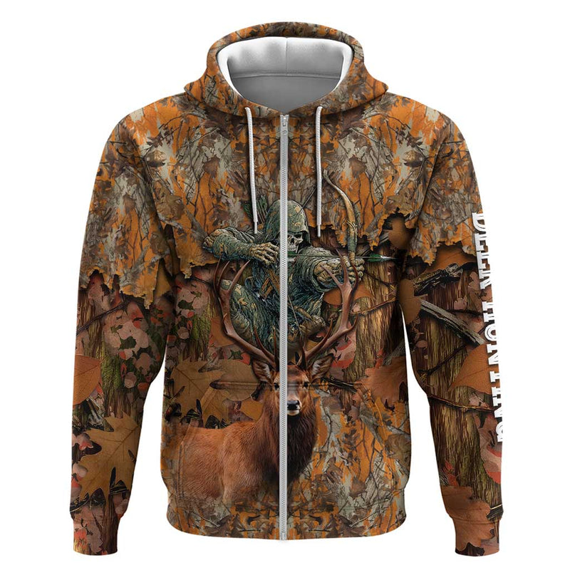 Custom Deer Hunting Big Game Camo Forest Design and Skeleton Archer Hoodie