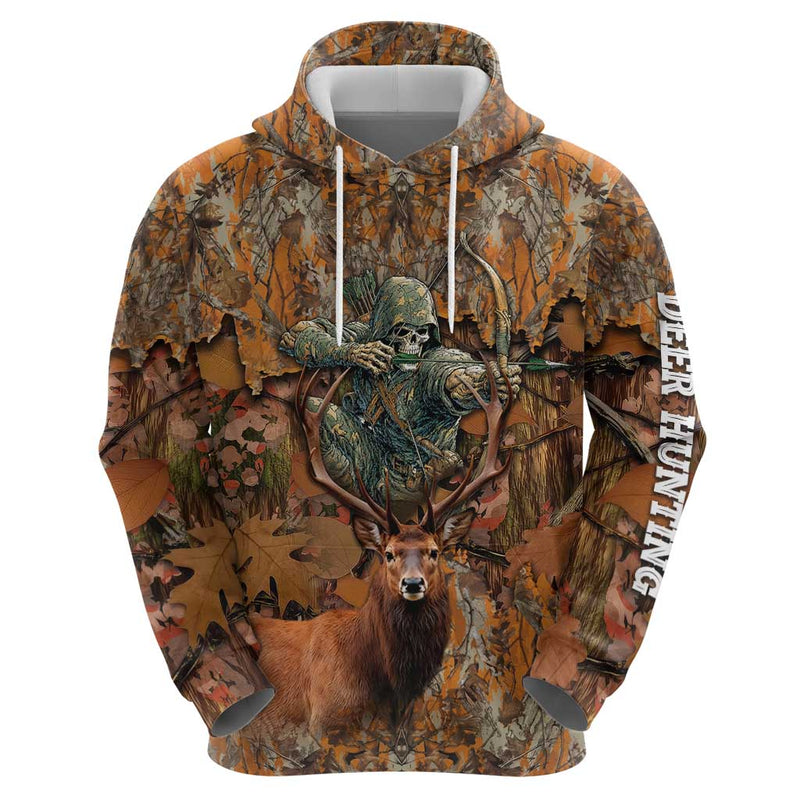 Custom Deer Hunting Big Game Camo Forest Design and Skeleton Archer Hoodie