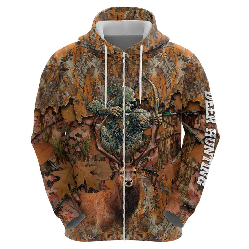 Custom Deer Hunting Big Game Camo Forest Design and Skeleton Archer Hoodie