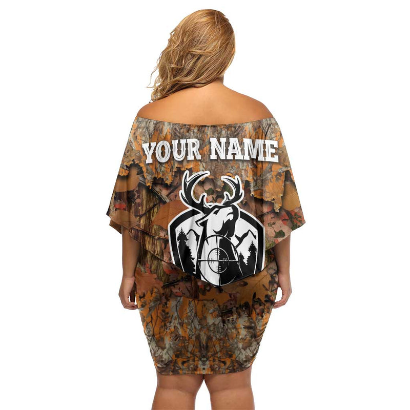 Custom Deer Hunting Big Game Camo Forest Design And Skeleton Archer Off Shoulder Short Dress
